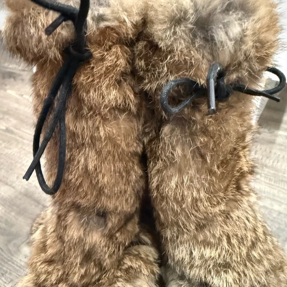 Ulu Womens Brown Leather Rabbit Fur Winter Snow Boots Size 8.5